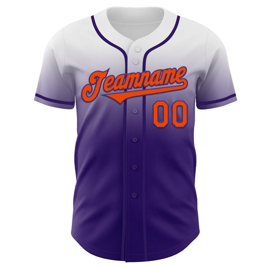 Custom White Orange-Purple Authentic Fade Fashion Baseball Jersey - Sky-Custom