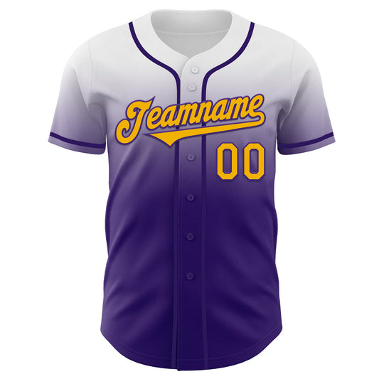 Custom White Gold-Purple Authentic Fade Fashion Baseball Jersey - Sky-Custom