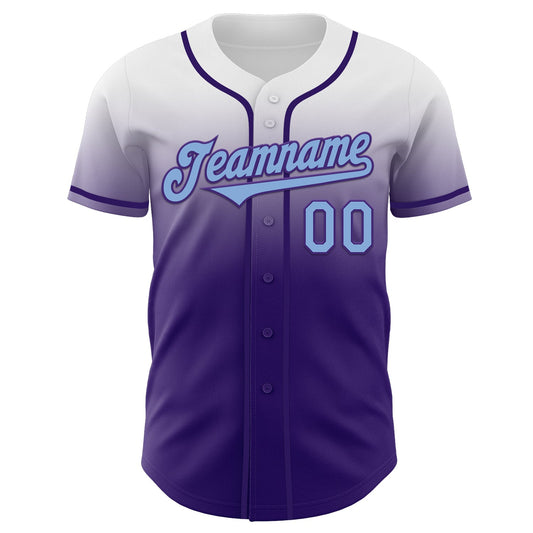 Custom White Light Blue-Purple Authentic Fade Fashion Baseball Jersey - Sky-Custom