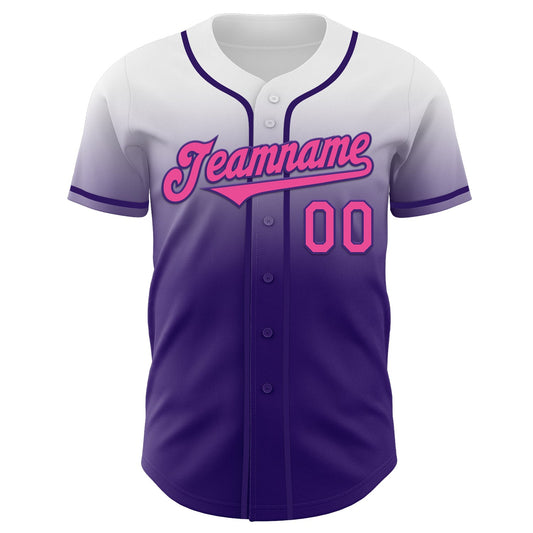 Custom White Pink-Purple Authentic Fade Fashion Baseball Jersey - Sky-Custom