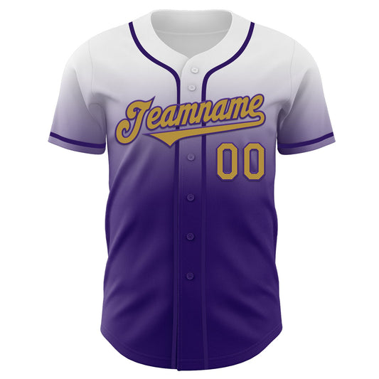 Custom White Old Gold-Purple Authentic Fade Fashion Baseball Jersey - Sky-Custom
