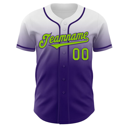 Custom White Neon Green-Purple Authentic Fade Fashion Baseball Jersey - Sky-Custom