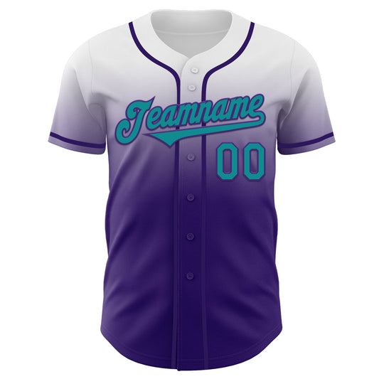 Custom White Teal-Purple Authentic Fade Fashion Baseball Jersey - Sky-Custom