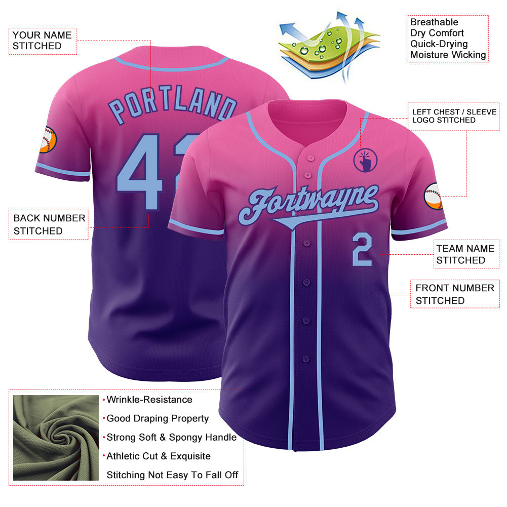 Custom Pink Light Blue-Purple Authentic Fade Fashion Baseball Jersey - Sky-Custom