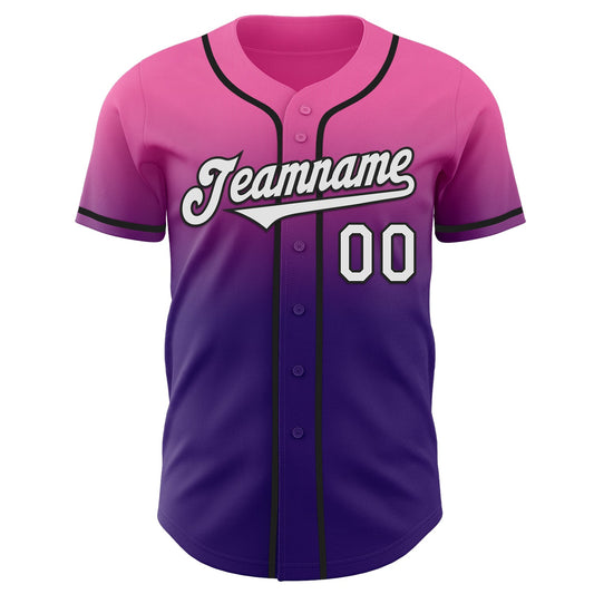 Custom Pink White Purple-Black Authentic Fade Fashion Baseball Jersey - Sky-Custom