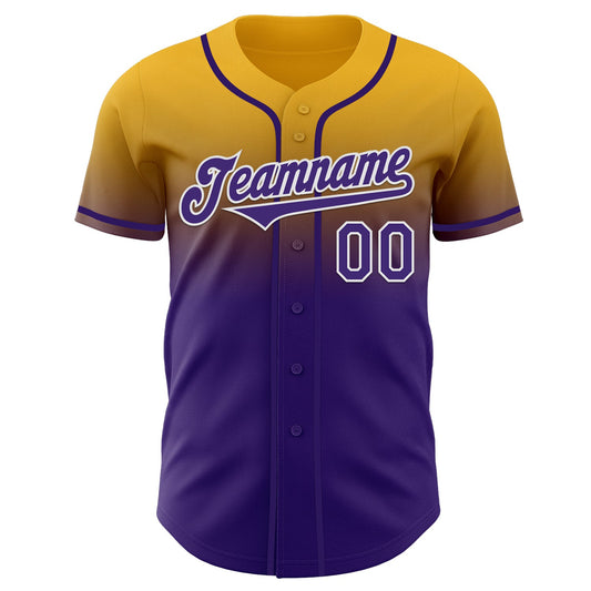 Custom Gold Purple-White Authentic Fade Fashion Baseball Jersey - Sky-Custom