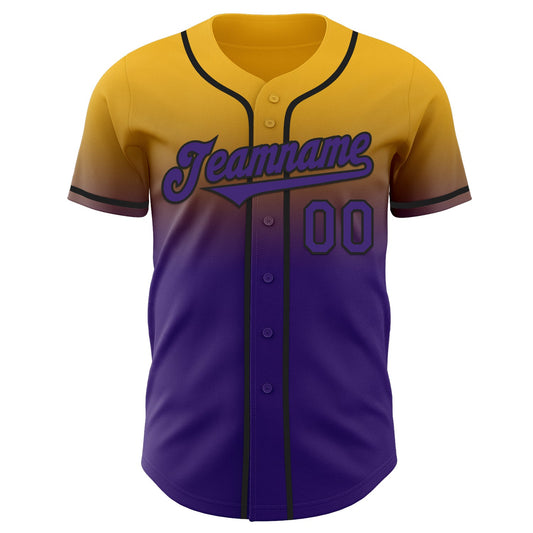 Custom Gold Purple-Black Authentic Fade Fashion Baseball Jersey - Sky-Custom