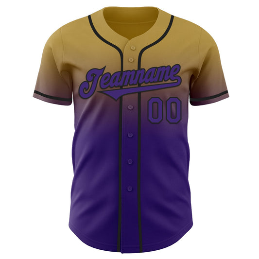 Custom Old Gold Purple-Black Authentic Fade Fashion Baseball Jersey - Sky-Custom