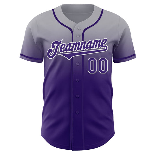 Custom Gray Purple-White Authentic Fade Fashion Baseball Jersey - Sky-Custom