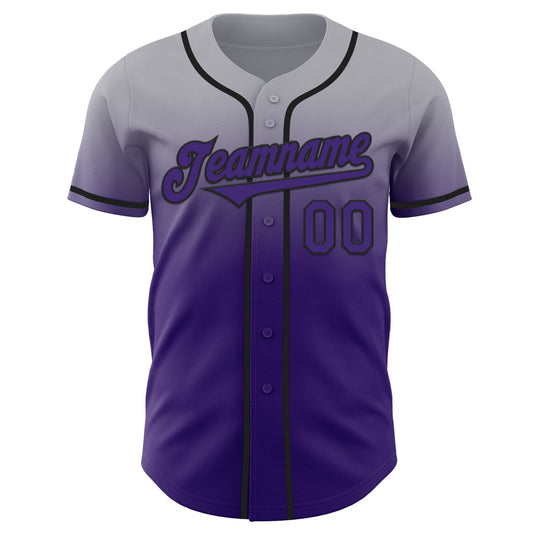 Custom Gray Purple-Black Authentic Fade Fashion Baseball Jersey - Sky-Custom