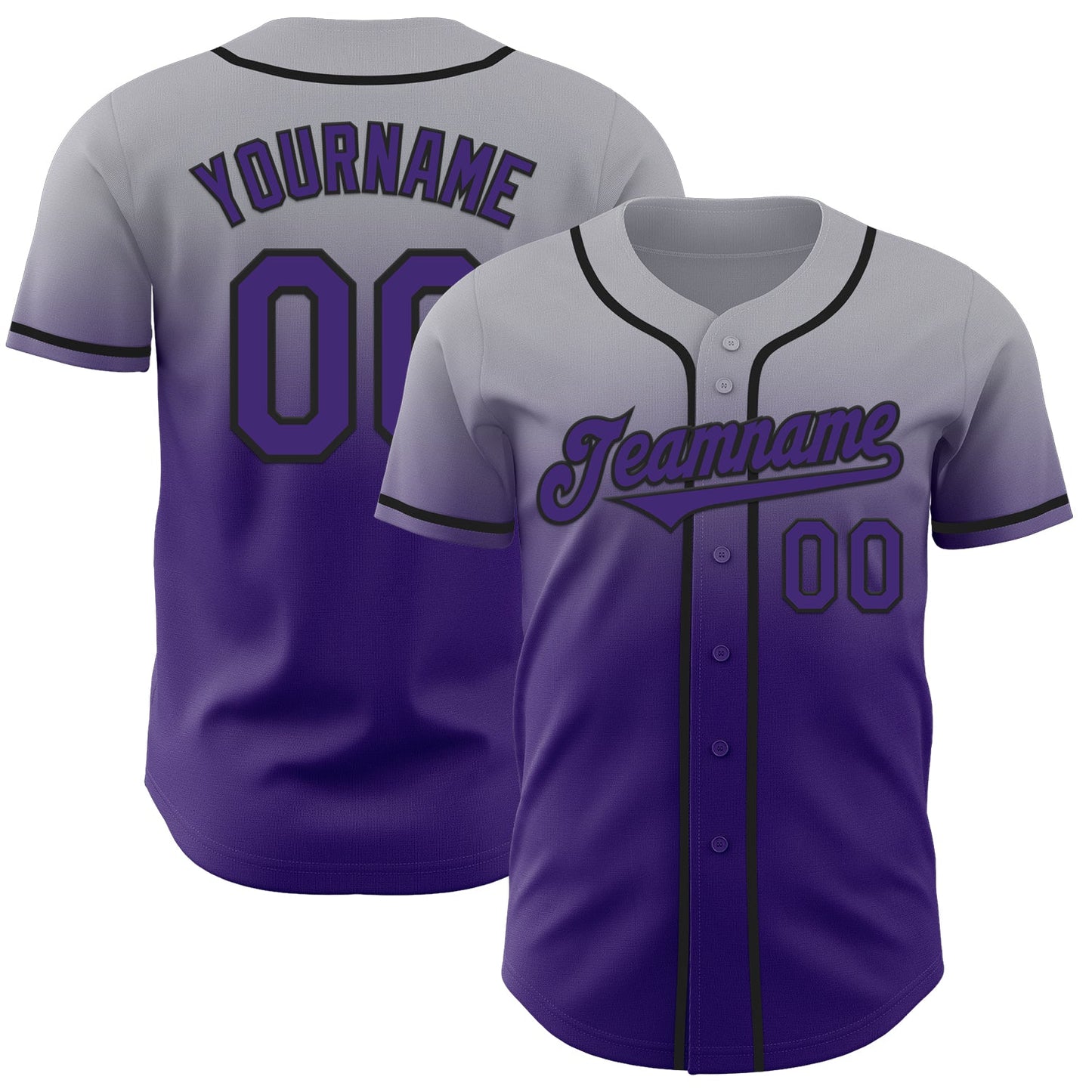 Custom Gray Purple-Black Authentic Fade Fashion Baseball Jersey - Sky-Custom