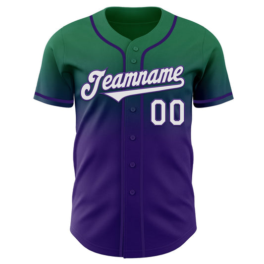 Custom Kelly Green White-Purple Authentic Fade Fashion Baseball Jersey - Sky-Custom