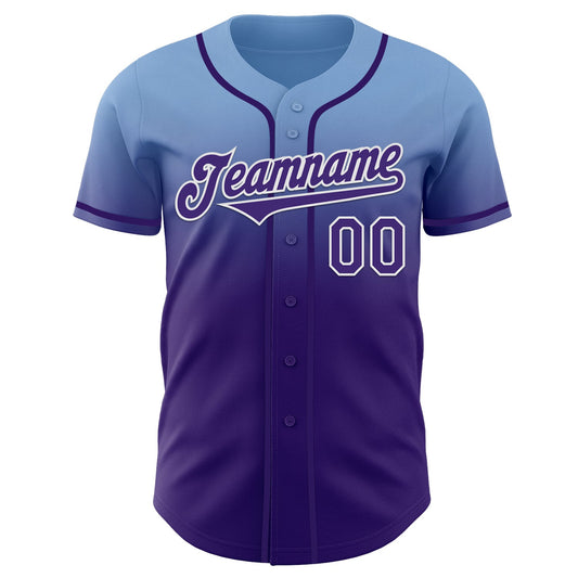 Custom Light Blue Purple-White Authentic Fade Fashion Baseball Jersey - Sky-Custom