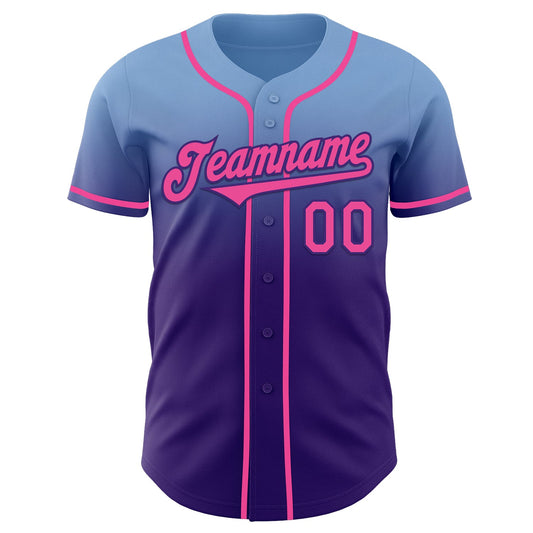 Custom Light Blue Pink-Purple Authentic Fade Fashion Baseball Jersey - Sky-Custom