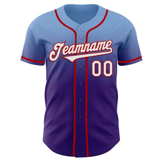 Custom Light Blue White Purple-Red Authentic Fade Fashion Baseball Jersey - Sky-Custom