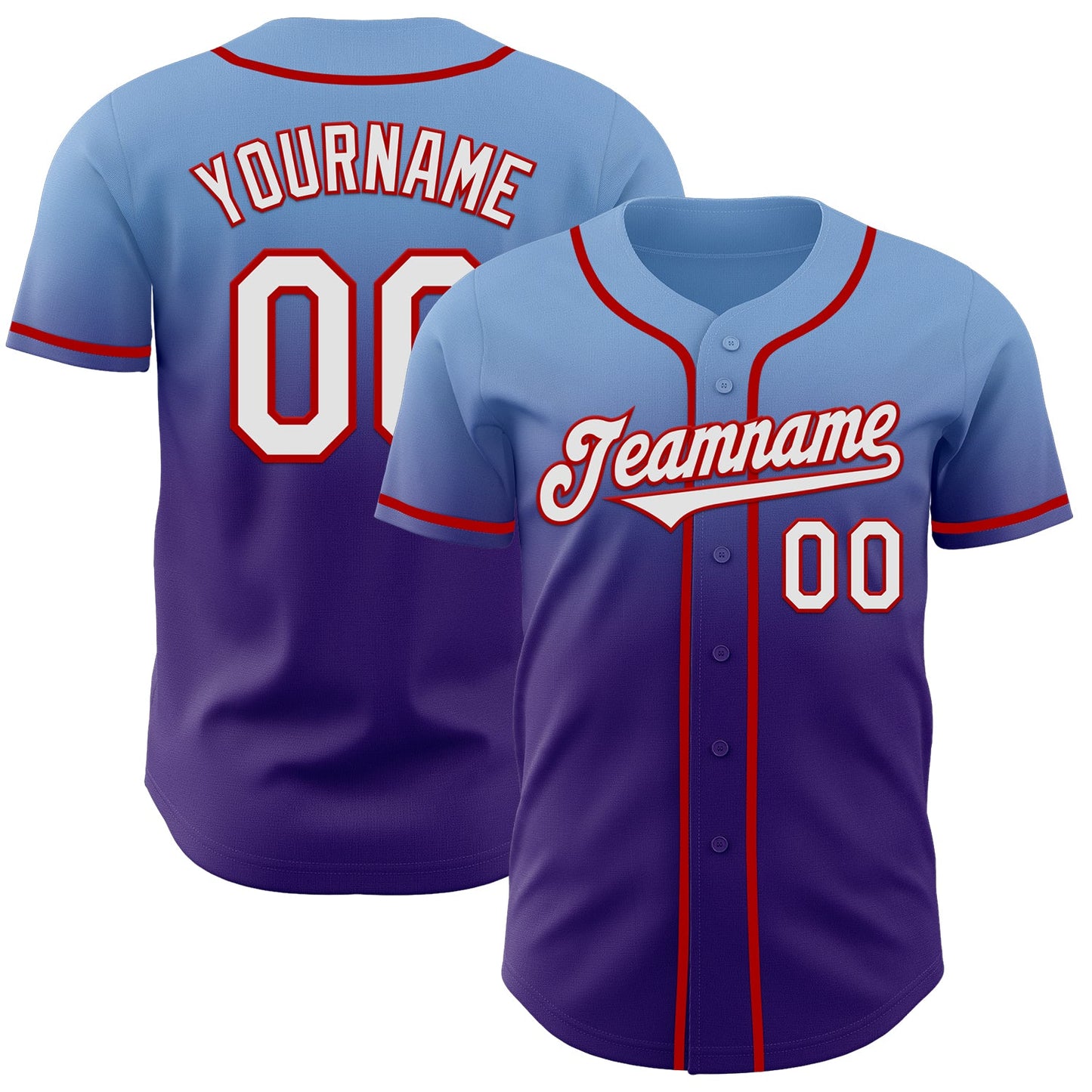 Custom Light Blue White Purple-Red Authentic Fade Fashion Baseball Jersey - Sky-Custom