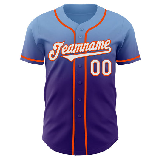 Custom Light Blue White Purple-Orange Authentic Fade Fashion Baseball Jersey - Sky-Custom