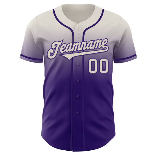 Custom Cream Purple Authentic Fade Fashion Baseball Jersey - Sky-Custom