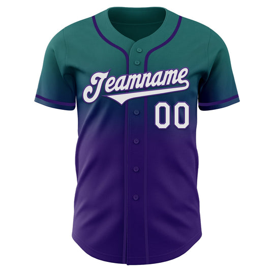 Custom Teal White-Purple Authentic Fade Fashion Baseball Jersey - Sky-Custom
