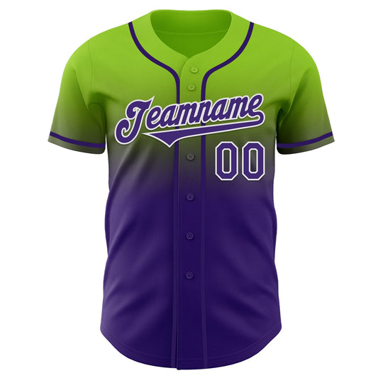Custom Neon Green Purple-White Authentic Fade Fashion Baseball Jersey - Sky-Custom