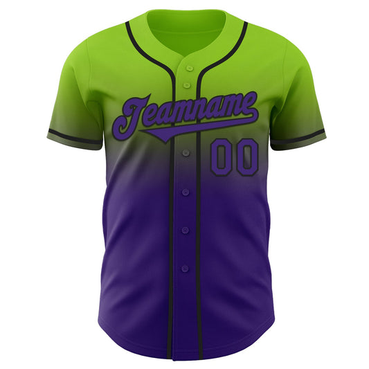 Custom Neon Green Purple-Black Authentic Fade Fashion Baseball Jersey - Sky-Custom