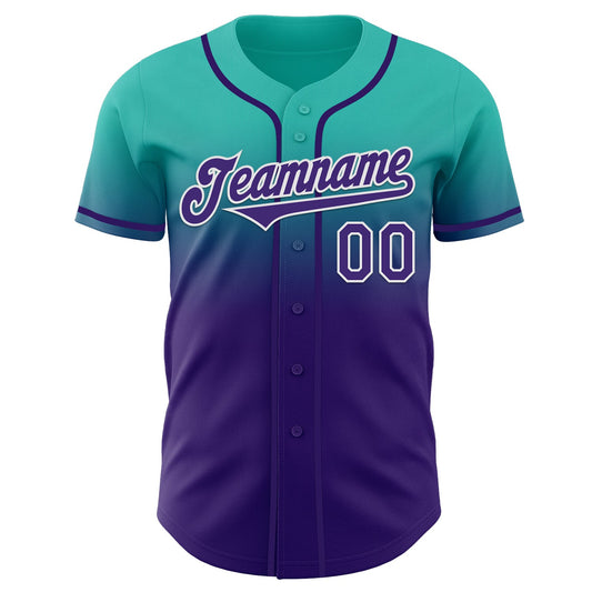 Custom Aqua Purple-White Authentic Fade Fashion Baseball Jersey - Sky-Custom