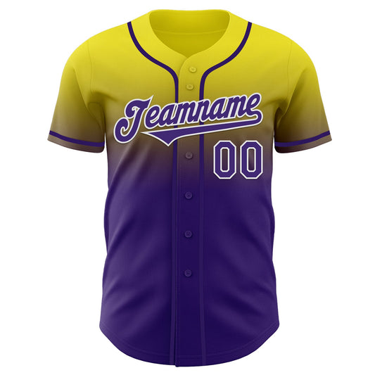Custom Light Yellow Purple-White Authentic Fade Fashion Baseball Jersey - Sky-Custom
