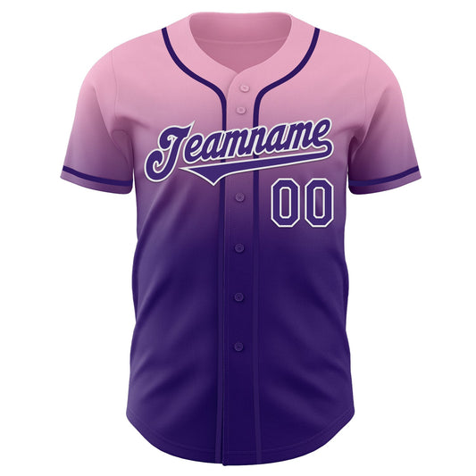 Custom Light Pink Purple-White Authentic Fade Fashion Baseball Jersey - Sky-Custom
