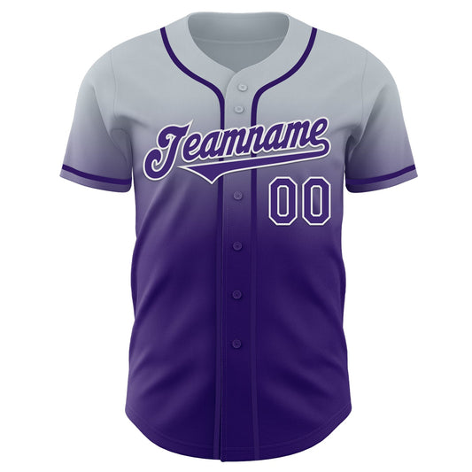 Custom Silver Purple-White Authentic Fade Fashion Baseball Jersey - Sky-Custom