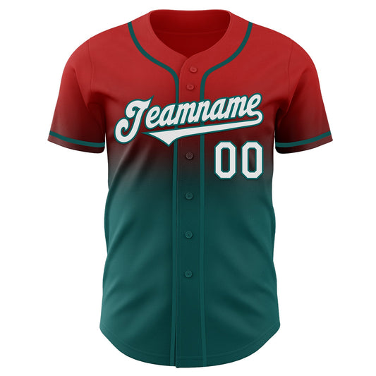 Custom Red White-Teal Authentic Fade Fashion Baseball Jersey - Sky-Custom