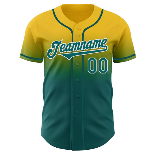 Custom Yellow Teal-White Authentic Fade Fashion Baseball Jersey - Sky-Custom