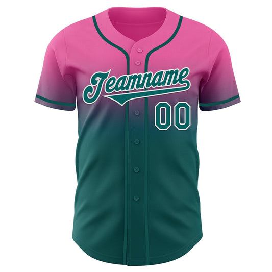 Custom Pink Teal-White Authentic Fade Fashion Baseball Jersey - Sky-Custom