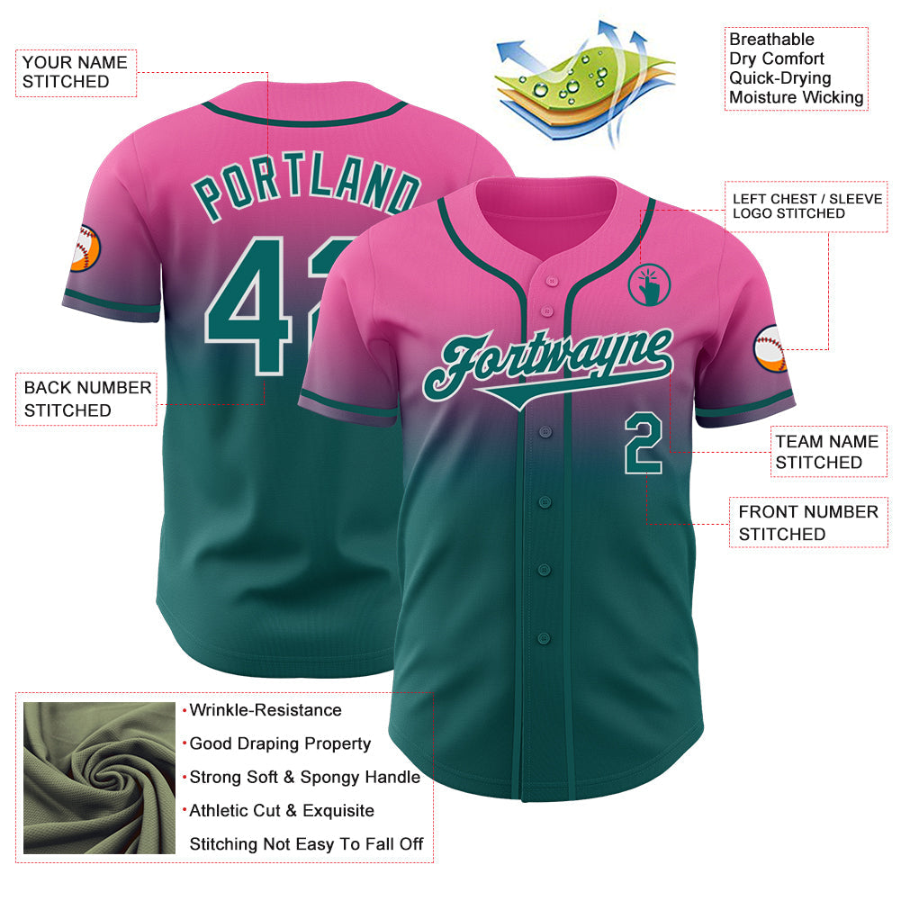 Custom Pink Teal-White Authentic Fade Fashion Baseball Jersey - Sky-Custom