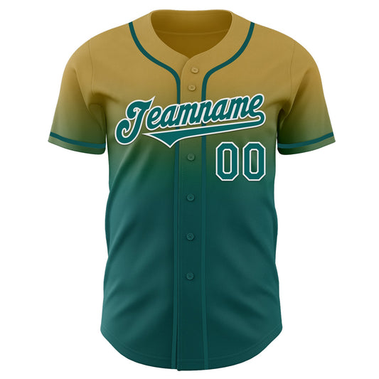 Custom Old Gold Teal-White Authentic Fade Fashion Baseball Jersey - Sky-Custom