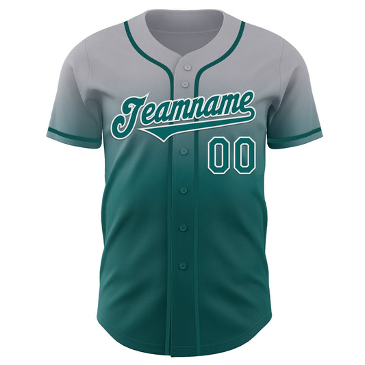 Custom Gray Teal-White Authentic Fade Fashion Baseball Jersey - Sky-Custom