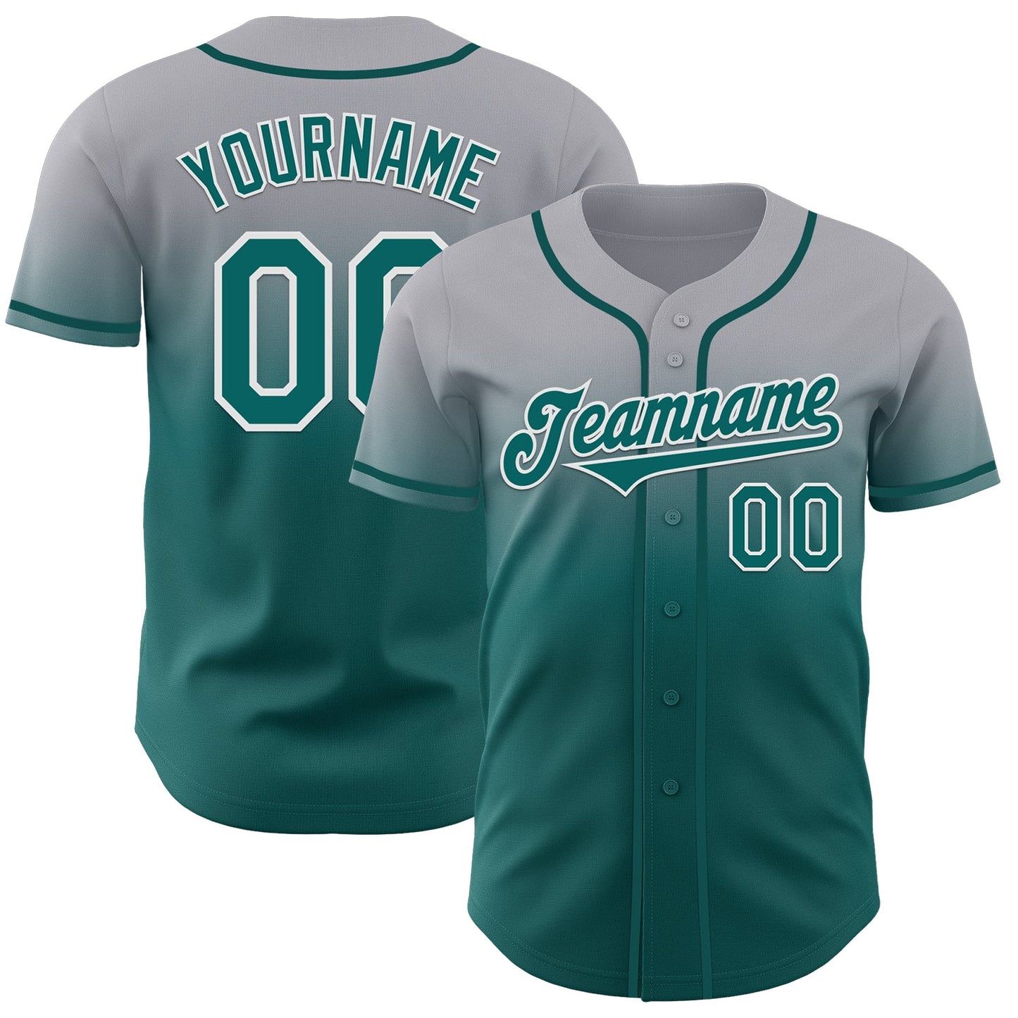 Custom Gray Teal-White Authentic Fade Fashion Baseball Jersey - Sky-Custom