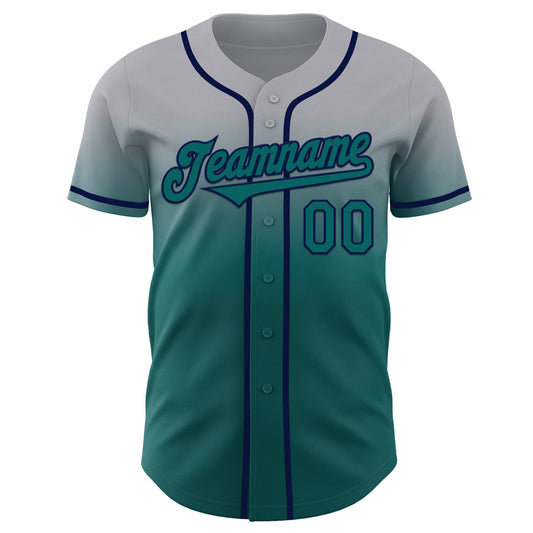 Custom Gray Teal-Navy Authentic Fade Fashion Baseball Jersey - Sky-Custom