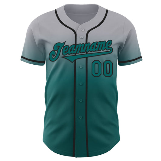 Custom Gray Teal-Black Authentic Fade Fashion Baseball Jersey - Sky-Custom