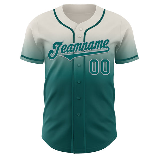 Custom Cream Teal-Gray Authentic Fade Fashion Baseball Jersey - Sky-Custom