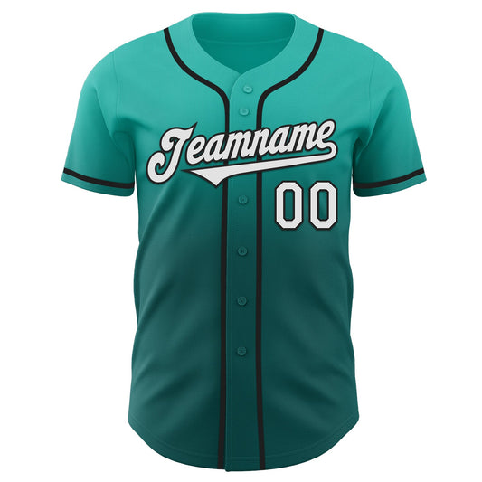 Custom Aqua White Teal-Black Authentic Fade Fashion Baseball Jersey - Sky-Custom
