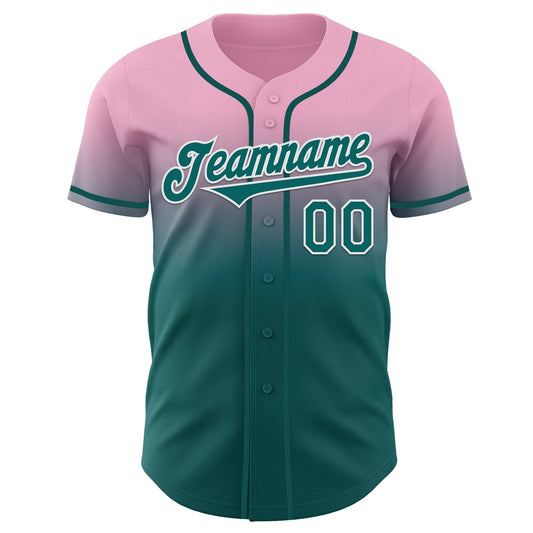 Custom Light Pink Teal-White Authentic Fade Fashion Baseball Jersey - Sky-Custom
