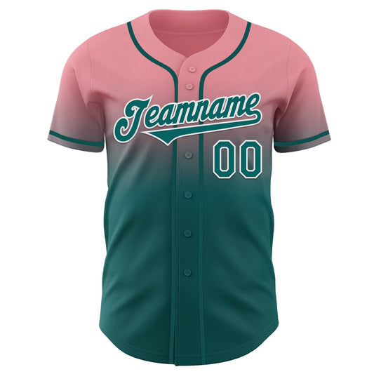 Custom Medium Pink Teal-White Authentic Fade Fashion Baseball Jersey - Sky-Custom