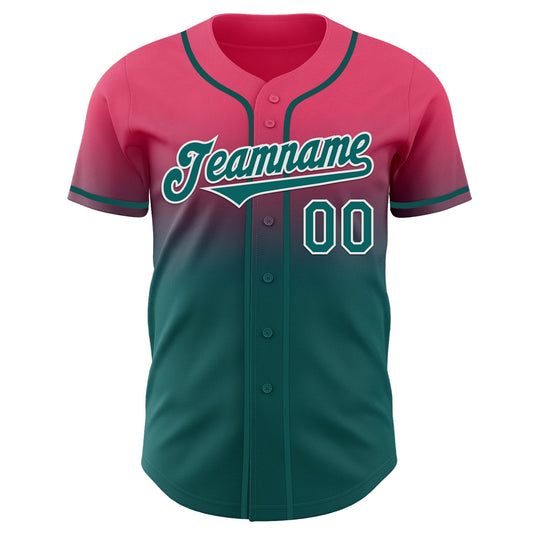 Custom Neon Pink Teal-White Authentic Fade Fashion Baseball Jersey - Sky-Custom