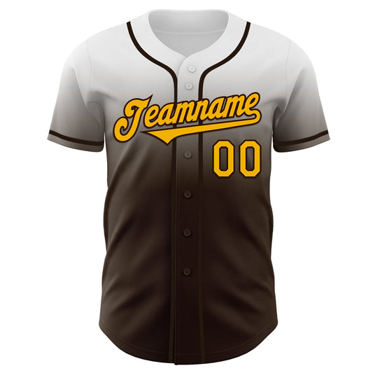 Custom White Gold-Brown Authentic Fade Fashion Baseball Jersey - Sky-Custom