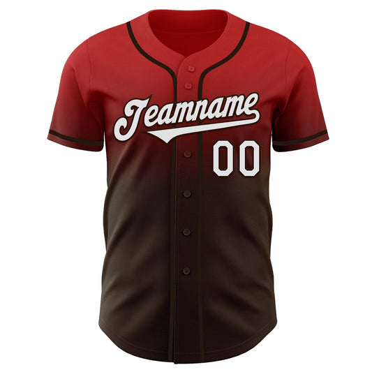 Custom Red White-Brown Authentic Fade Fashion Baseball Jersey - Sky-Custom