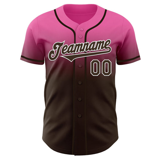 Custom Pink Brown-White Authentic Fade Fashion Baseball Jersey - Sky-Custom
