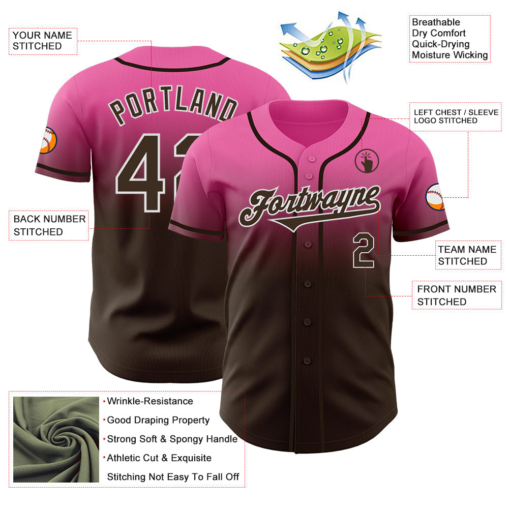 Custom Pink Brown-White Authentic Fade Fashion Baseball Jersey - Sky-Custom