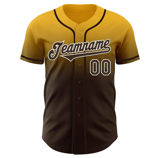Custom Gold Brown-White Authentic Fade Fashion Baseball Jersey - Sky-Custom