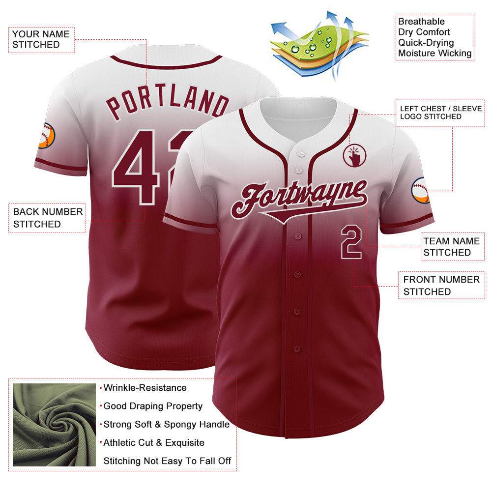 Custom White Crimson Authentic Fade Fashion Baseball Jersey - Sky-Custom