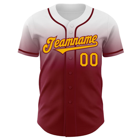 Custom White Gold-Crimson Authentic Fade Fashion Baseball Jersey - Sky-Custom